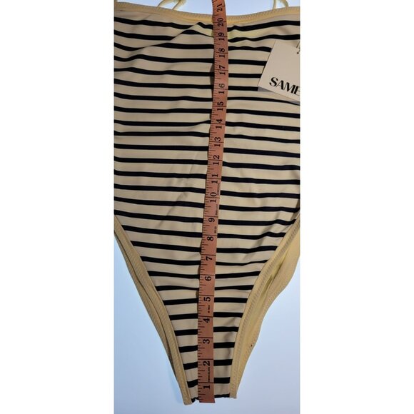 SAME Los Angeles Swim Womens One Piece ColorBlock Stripped Navy Blue Large - Picture 9 of 13
